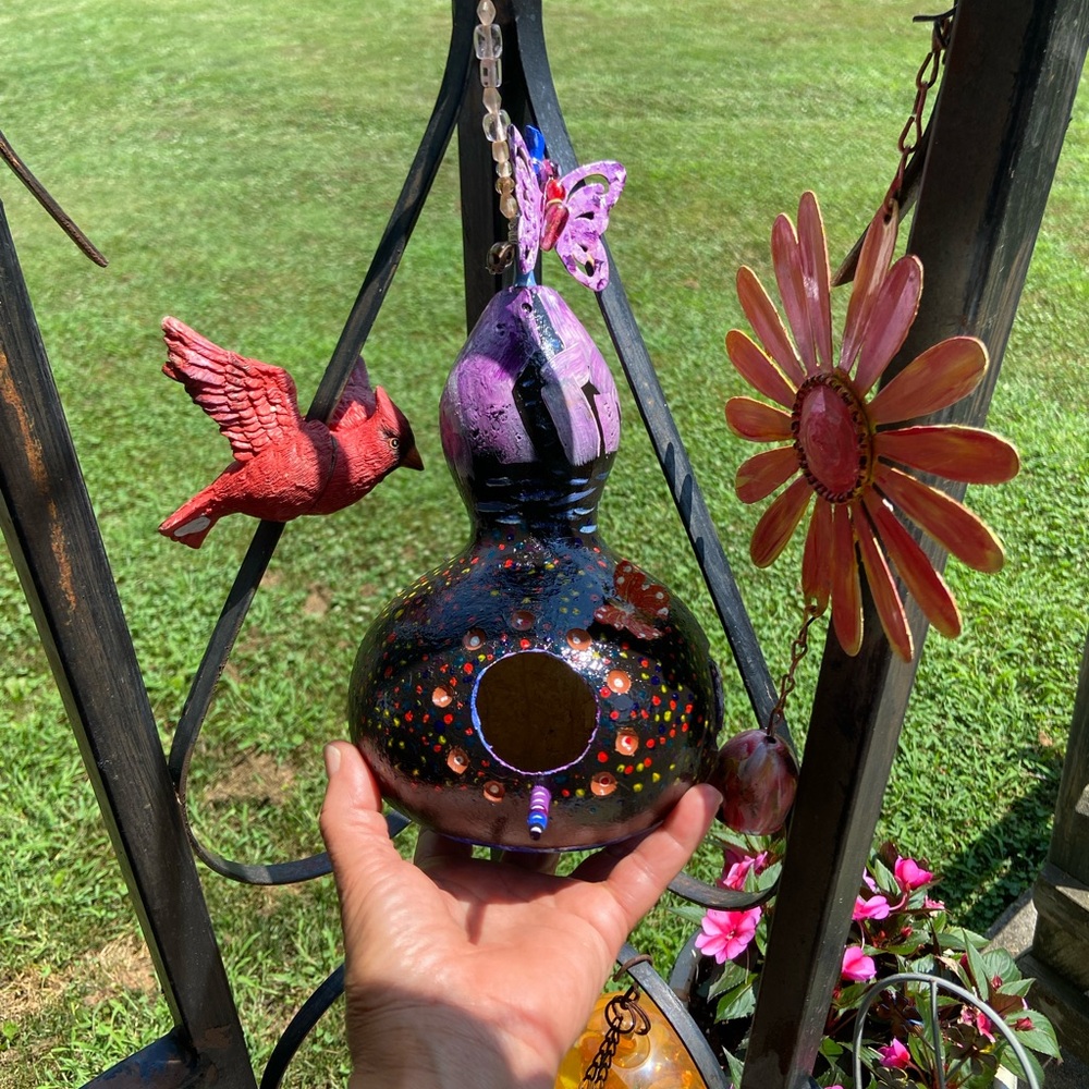 Colorful Hand-Painted Gourd Birdhouse